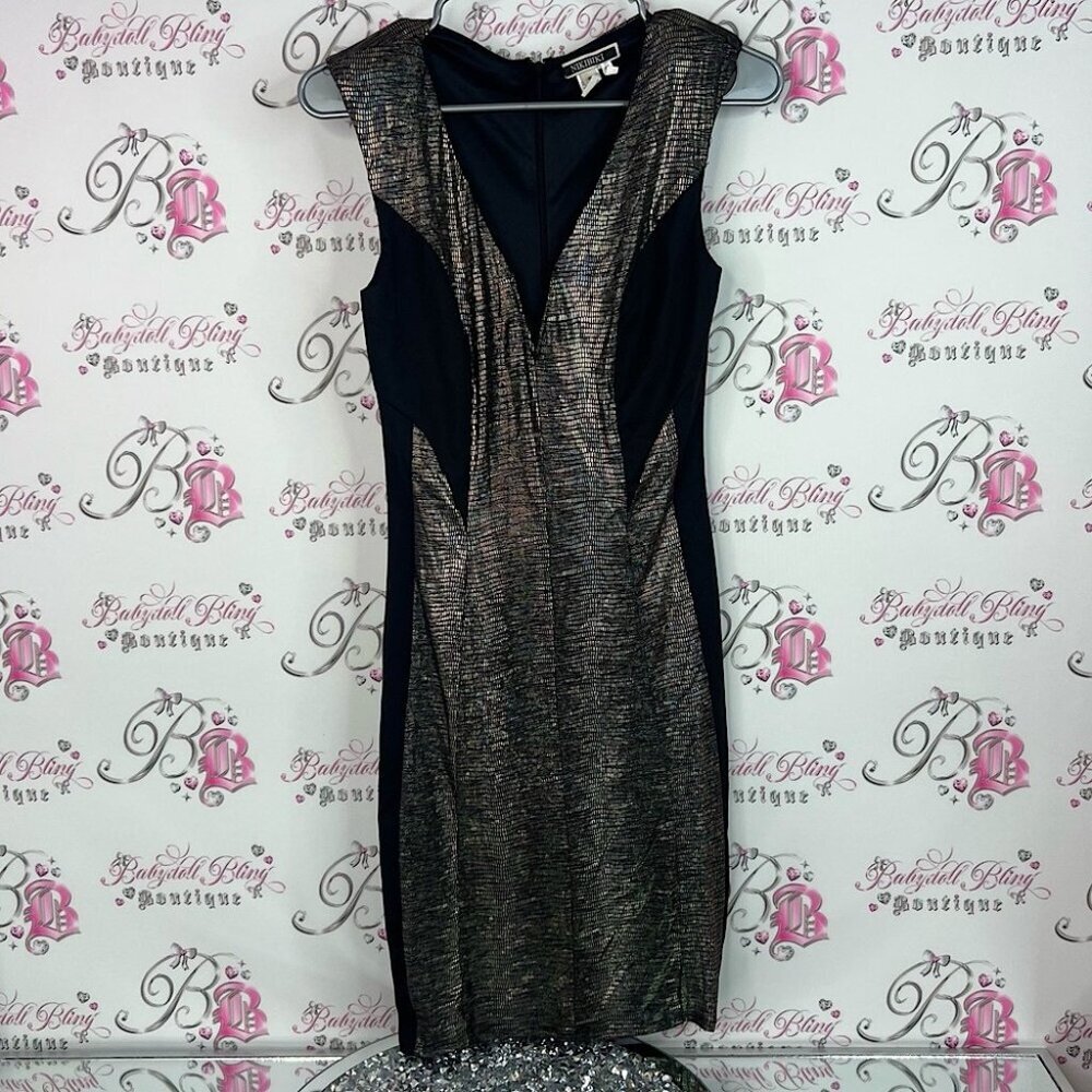 Nikibiki dress holographic shiny ✨ sparkly Black and Silver Vneck Dress